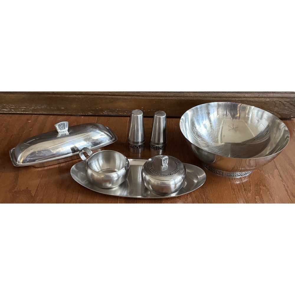 MCM Cordova Stainless Steel Salt & Pepper Cream Sugar Serving Bowl Butter Dish